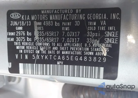 2014 Kia Sorento Lx from USA, damaged, VIN 5XYKTCA65EG483829